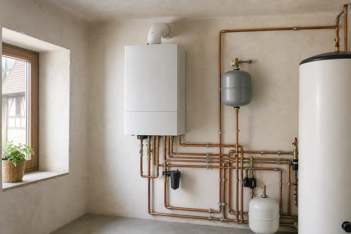 Chaudière murale au gaz naturel entretenue dans une chaufferie propre